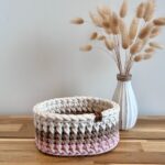 Häkelkorb Makramee Oval Rose/Sand/Natur klein
